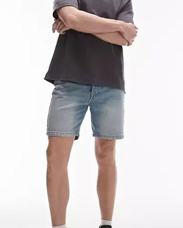 Topman mens straight leg denim short in light blue wash