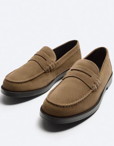 zara mens LEATHER PENNY LOAFERS