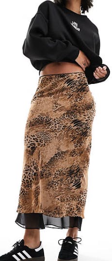 Miss Selfridge chiffon double layer bias maxi skirt in animal print