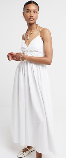 river island White Twist Front Skater Midi Dress