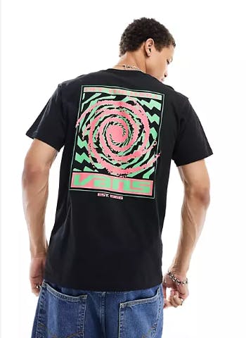 Vans spiral graphic back print t-shirt in black from ASOS UK