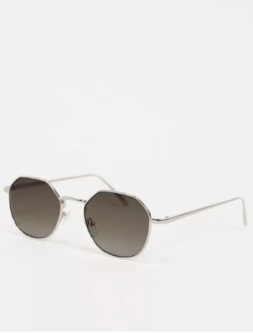 ASOS DESIGN angled round metal sunglasses with smoke gradient lens in pale gold from ASOS UK