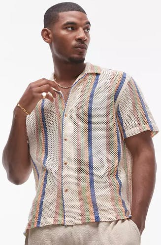 Topman short sleeve crochet stripe shirt in multi from asos uk