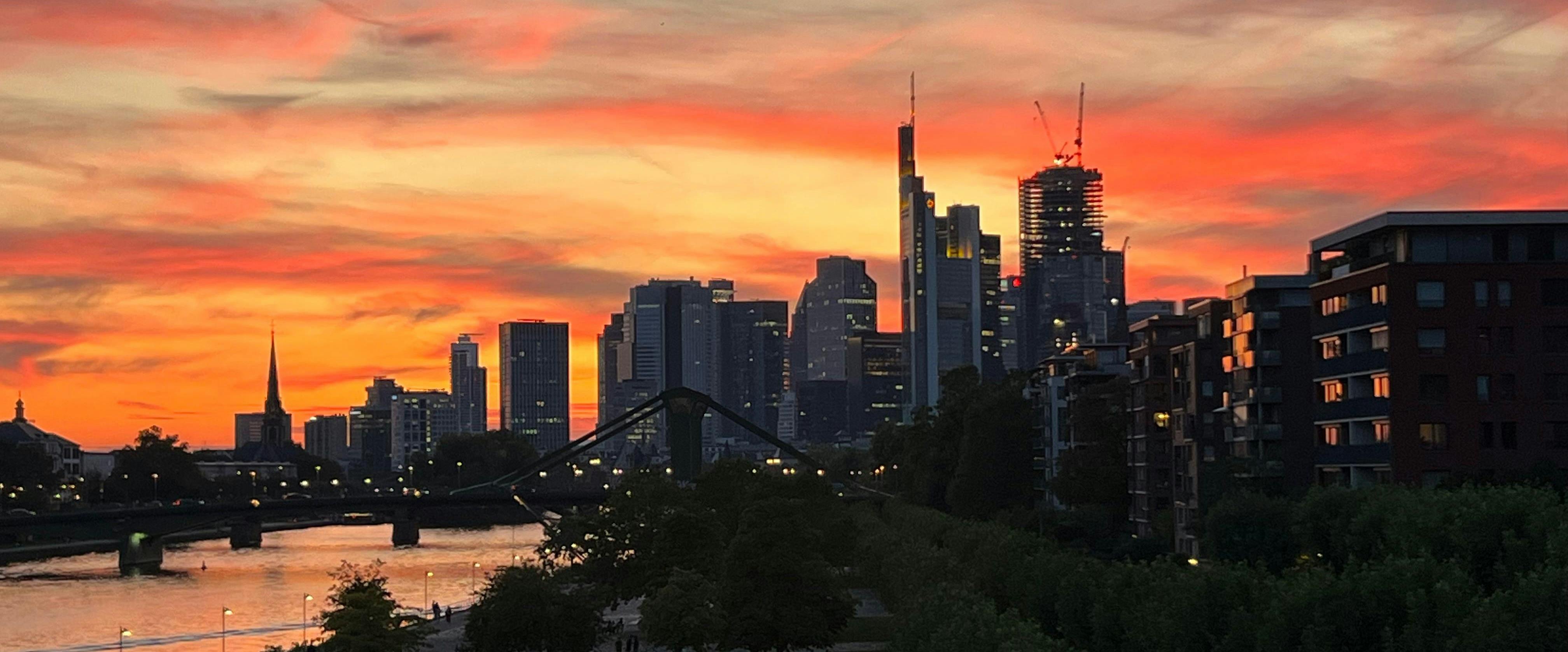 Skyline of frankfurt in the sunset