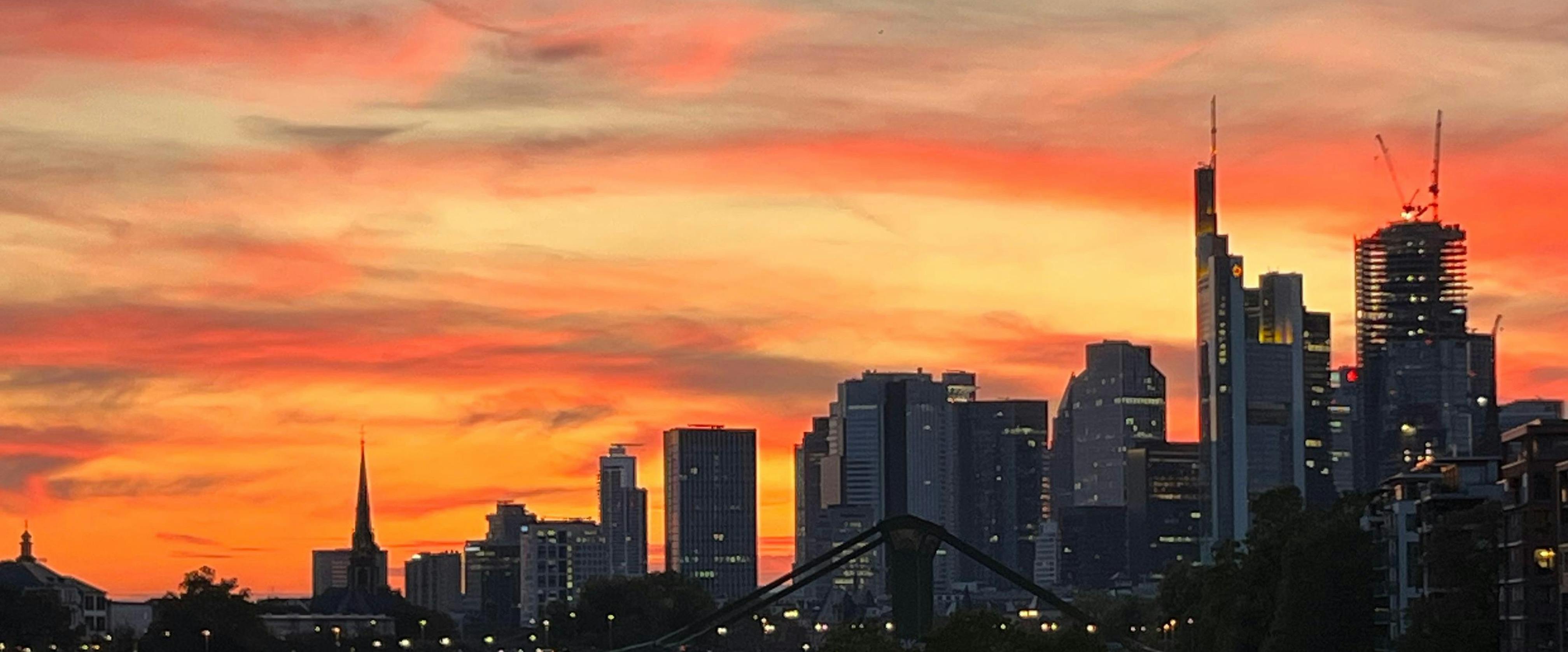 Skyline of frankfurt in the sunset