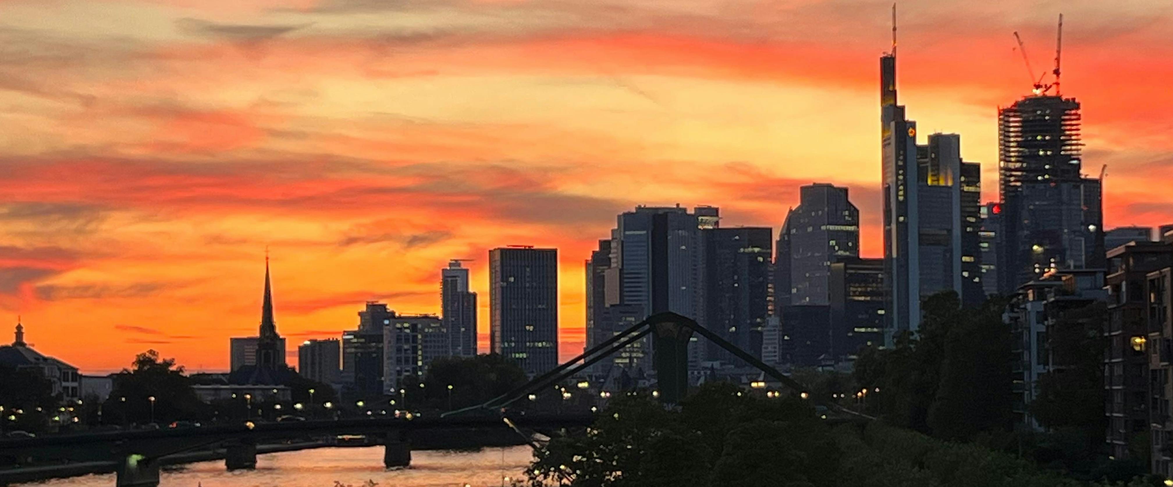 Skyline of frankfurt in the sunset