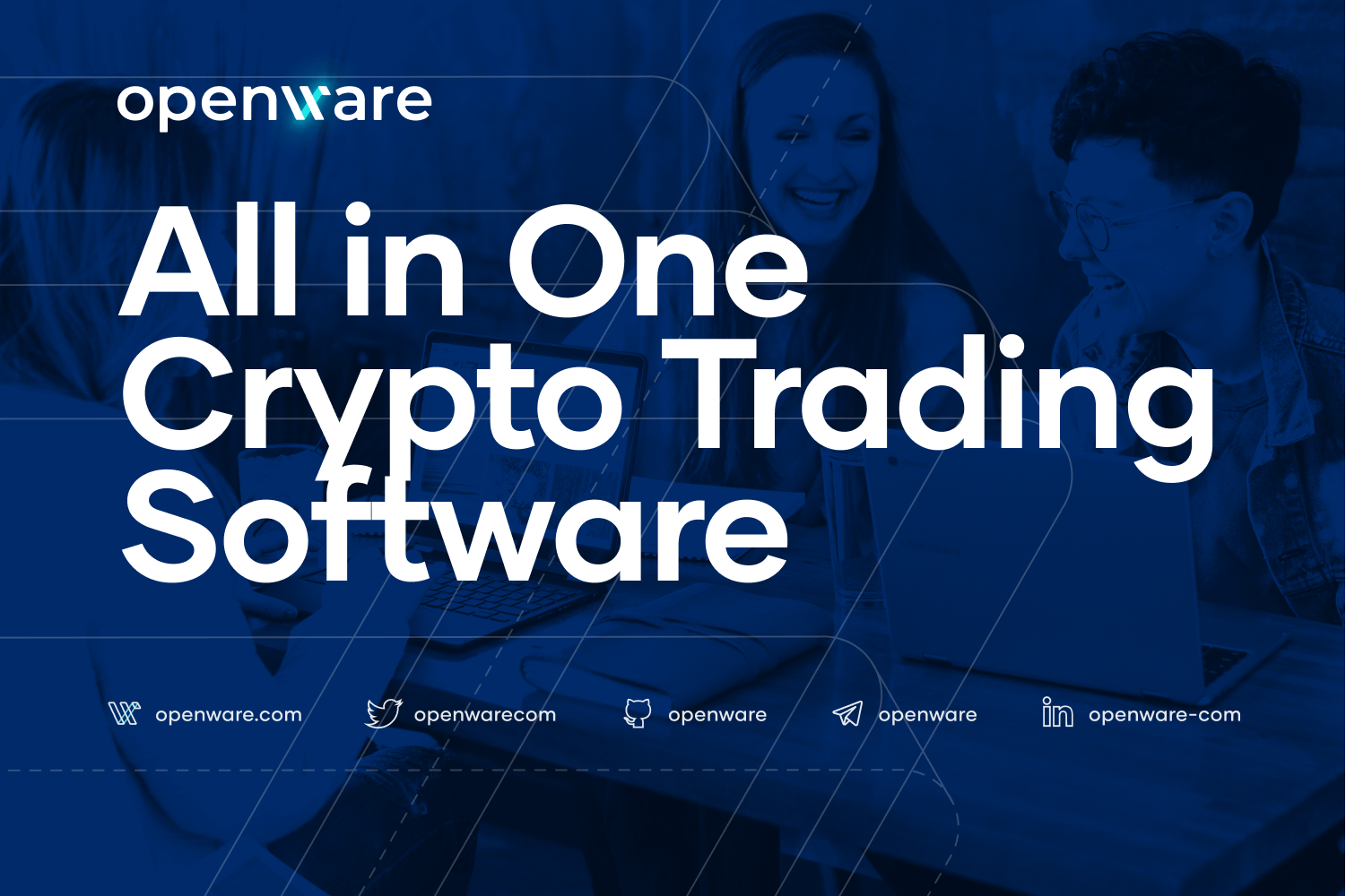 Blue background with white text saying All in One Crypto Trading Software