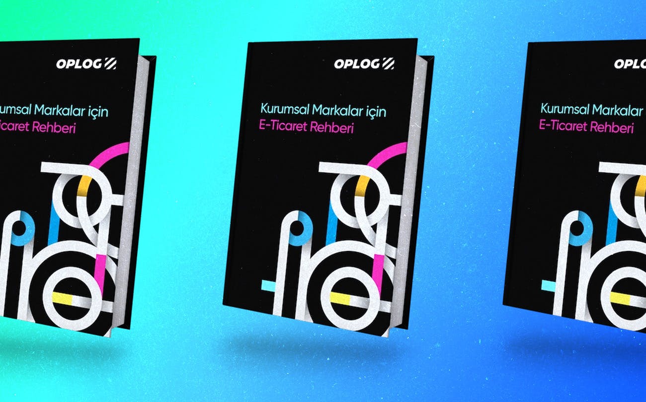 OPLOG e-commerce guide book covers with abstract geometric design on gradient background