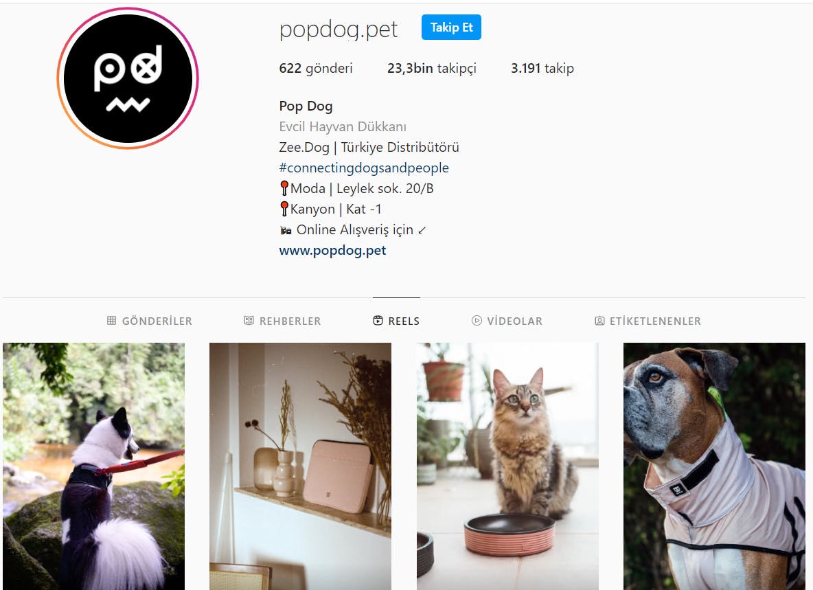 bir pet market instagram profil sayfası