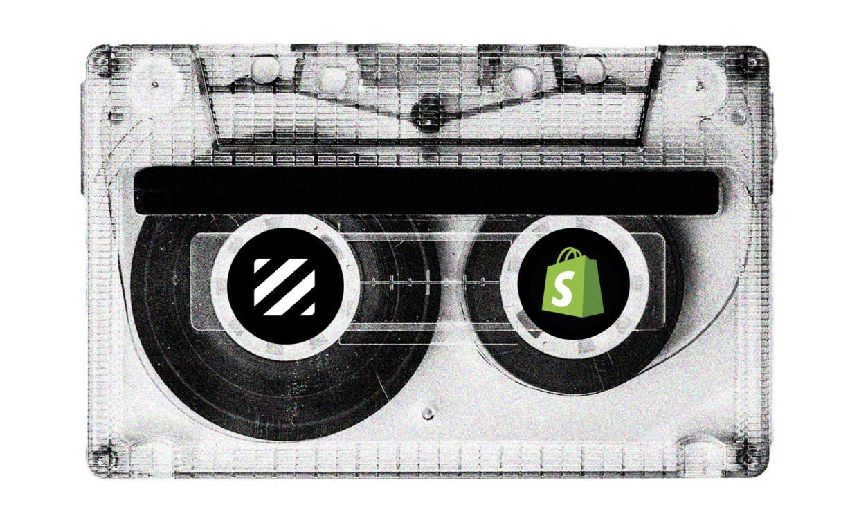 Tape image with OPLOG logo on one side and Shopify logo on the other side.