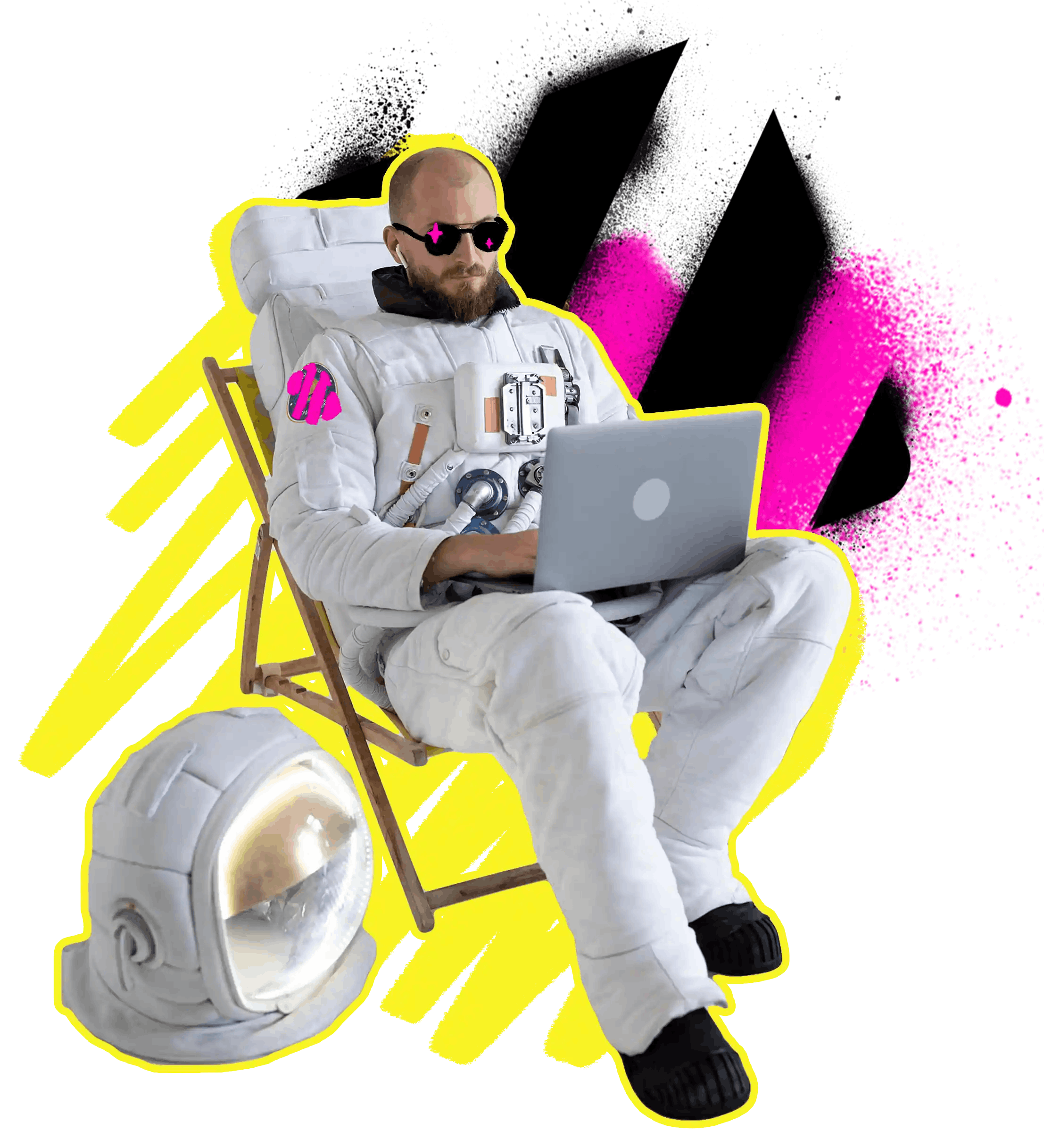 Kucağında laptop olan astronot