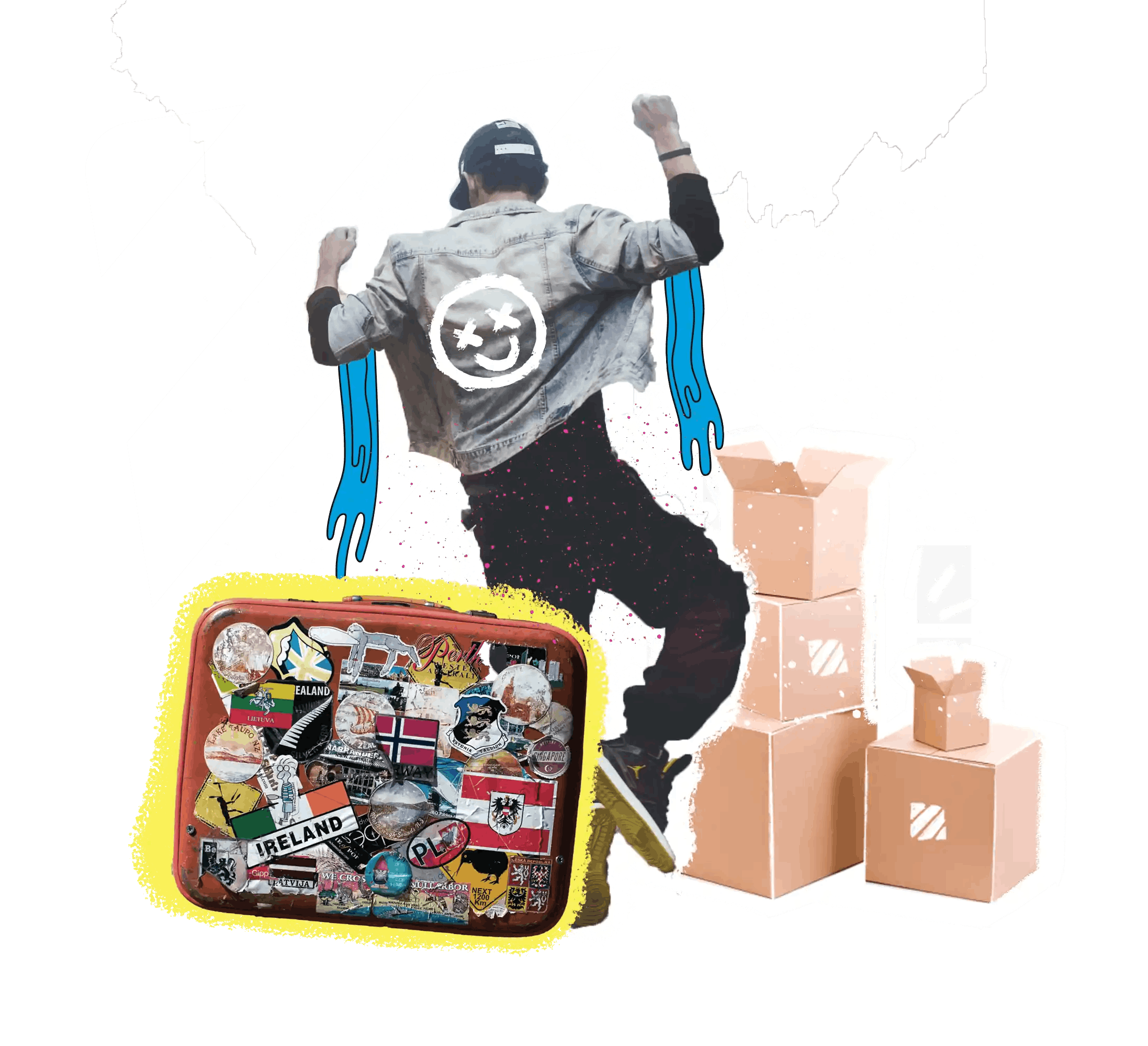 Kargolar arasında duran kişi