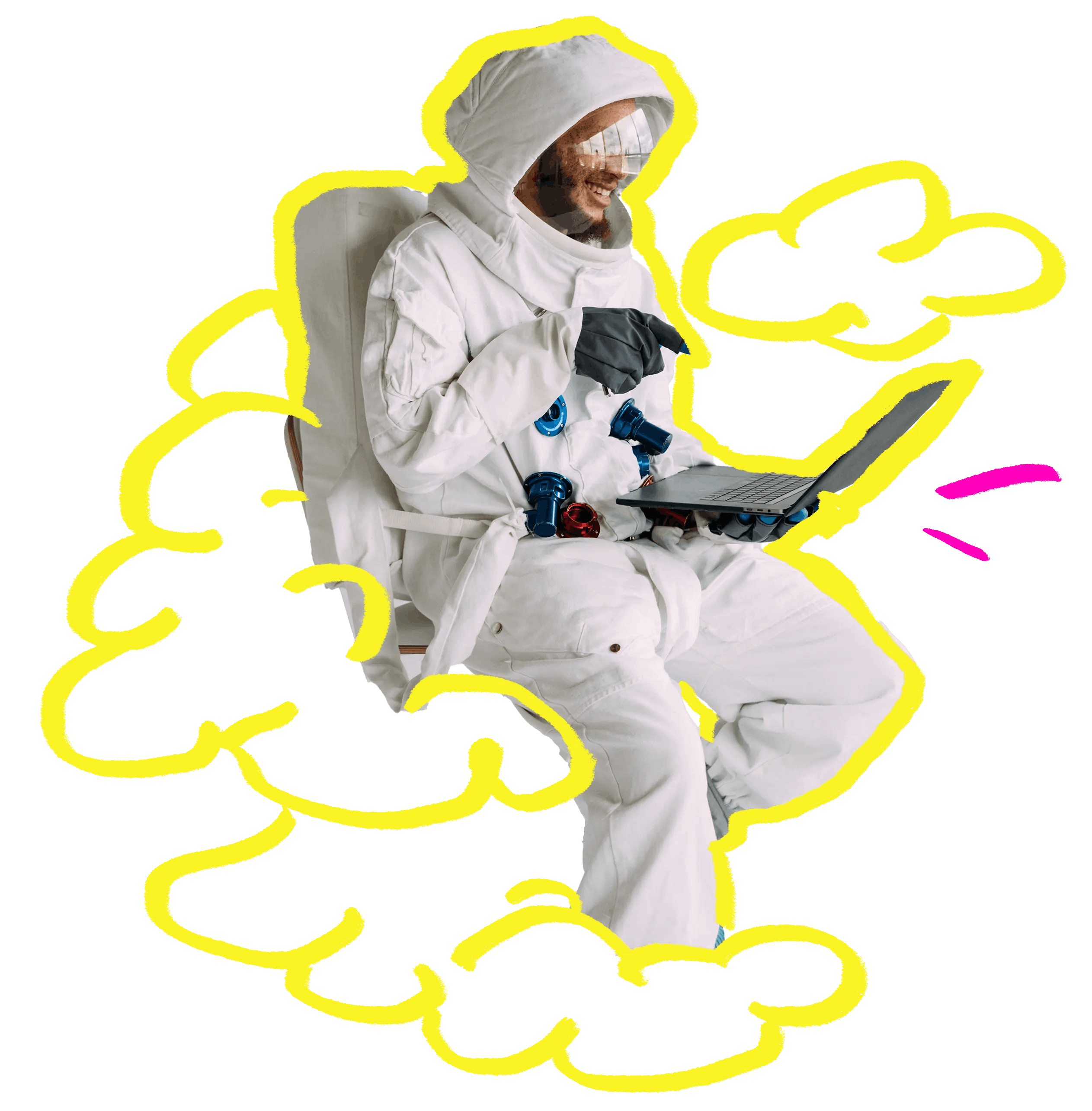 Kucağında laptop olan astronot