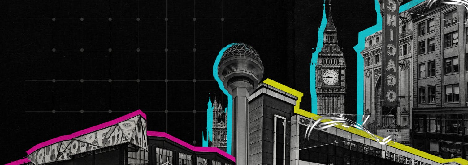 iconic buildings of cities standing on a black background