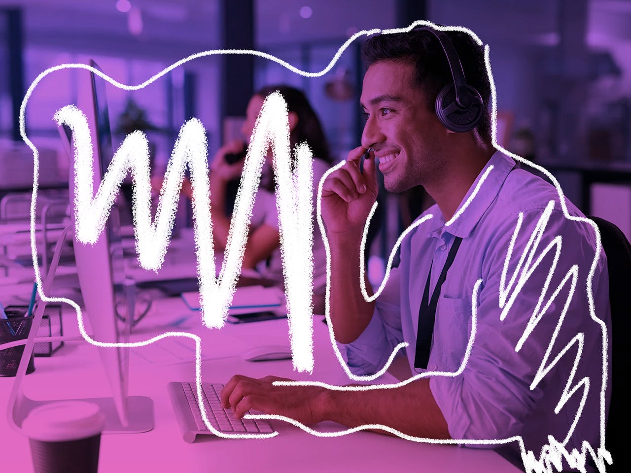 a customer representative talking to someone