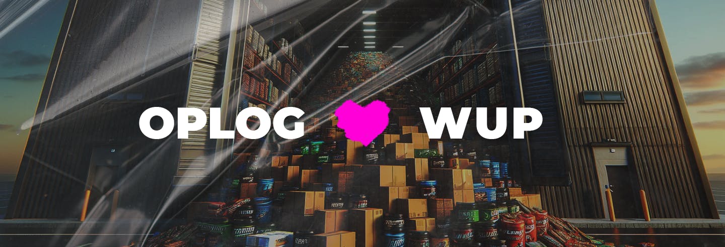 OPLOG and WUP collaboration banner with colorful stationery items design