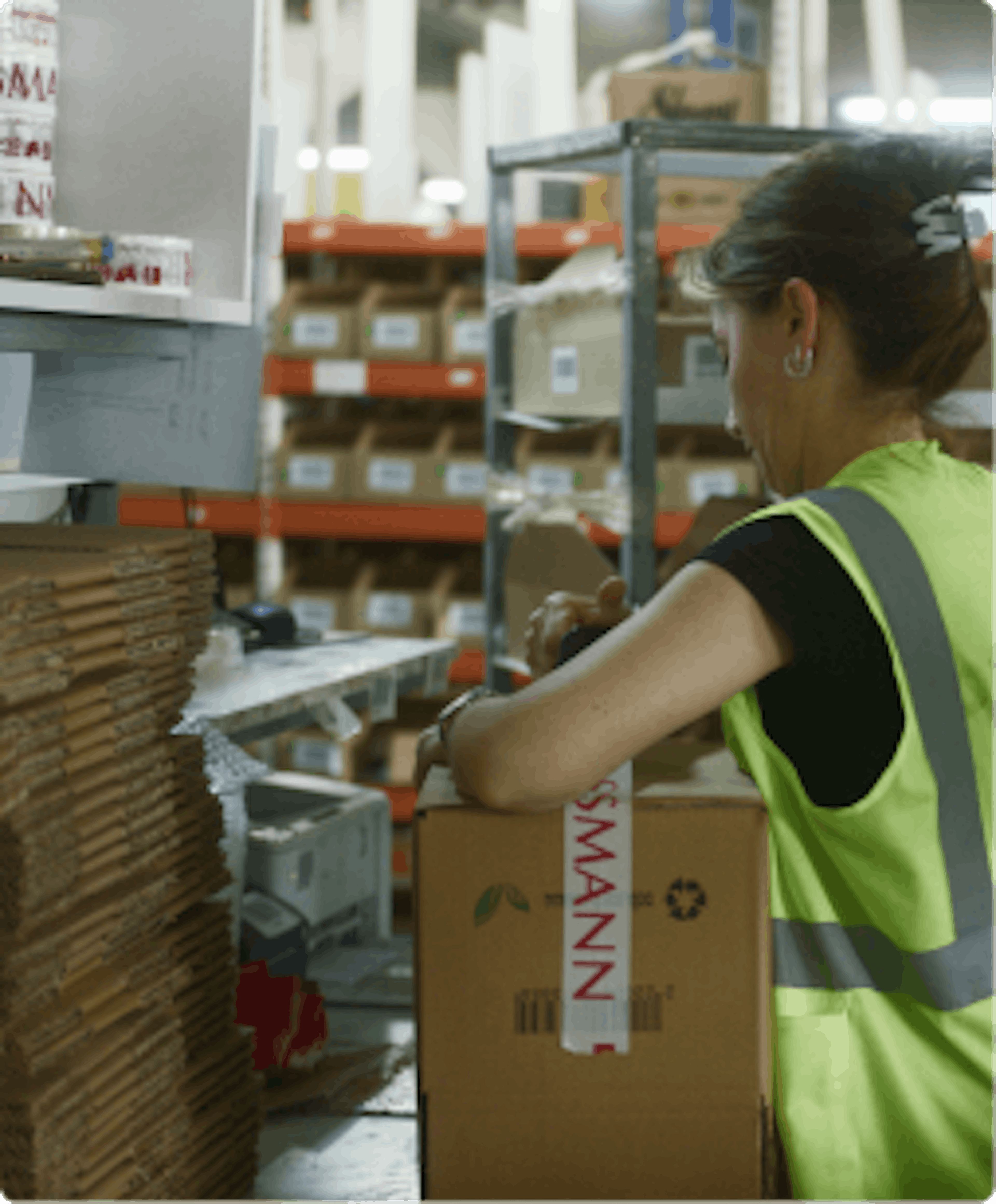 a warehouse worker packaging 