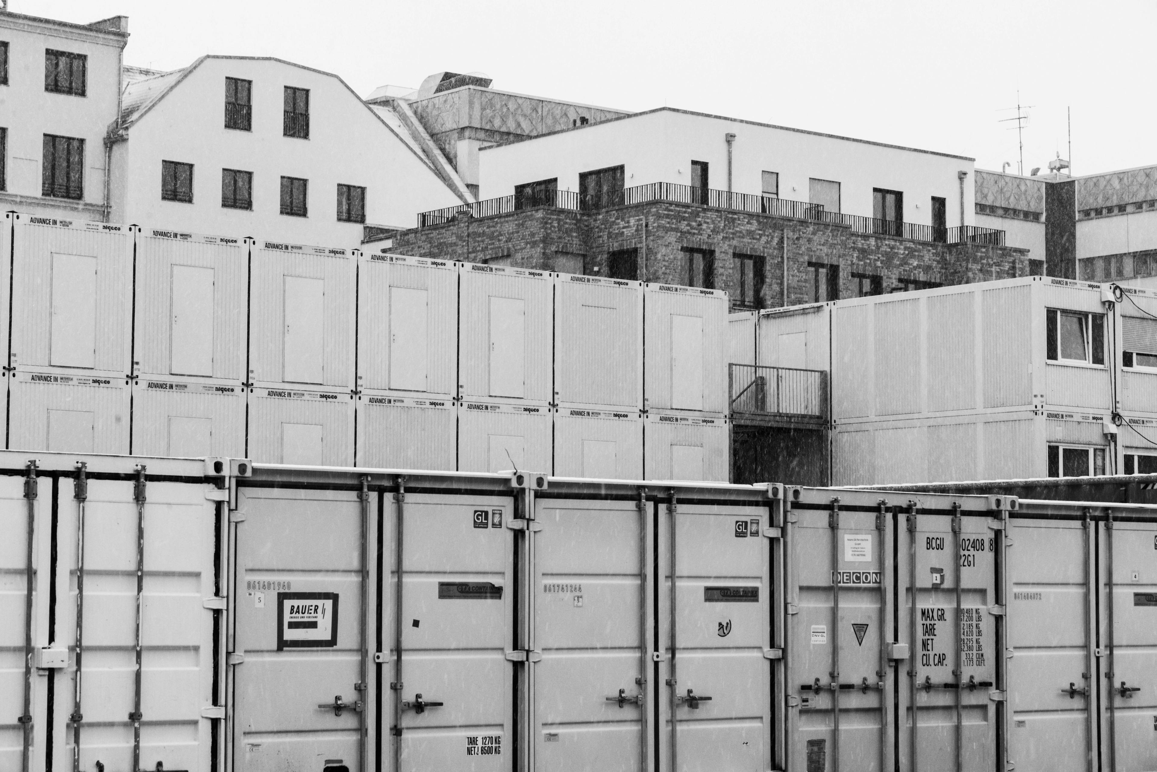 black and white containers view