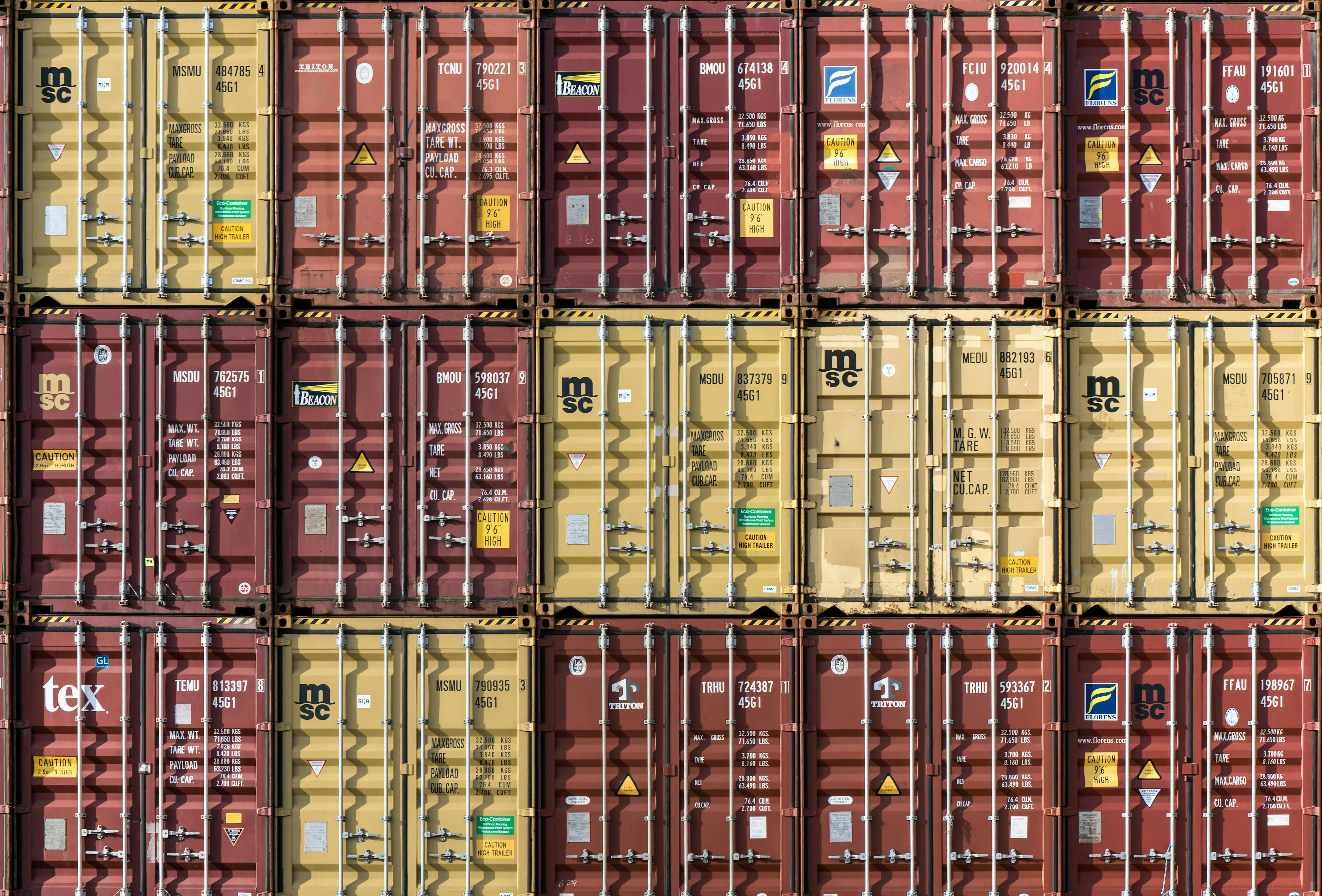 front view of containers