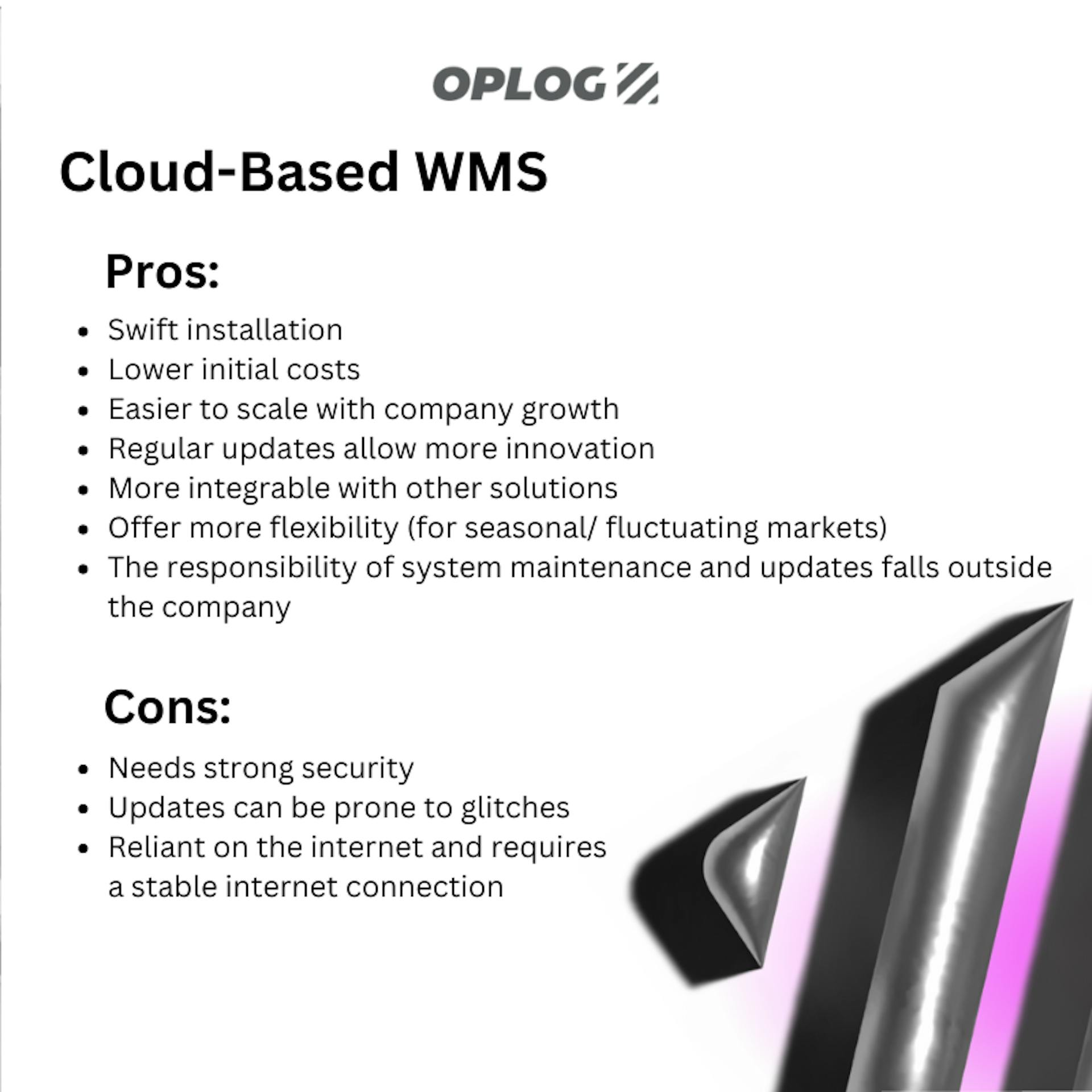 types of warehouse management systems - pros and cons of cloud-based WMS