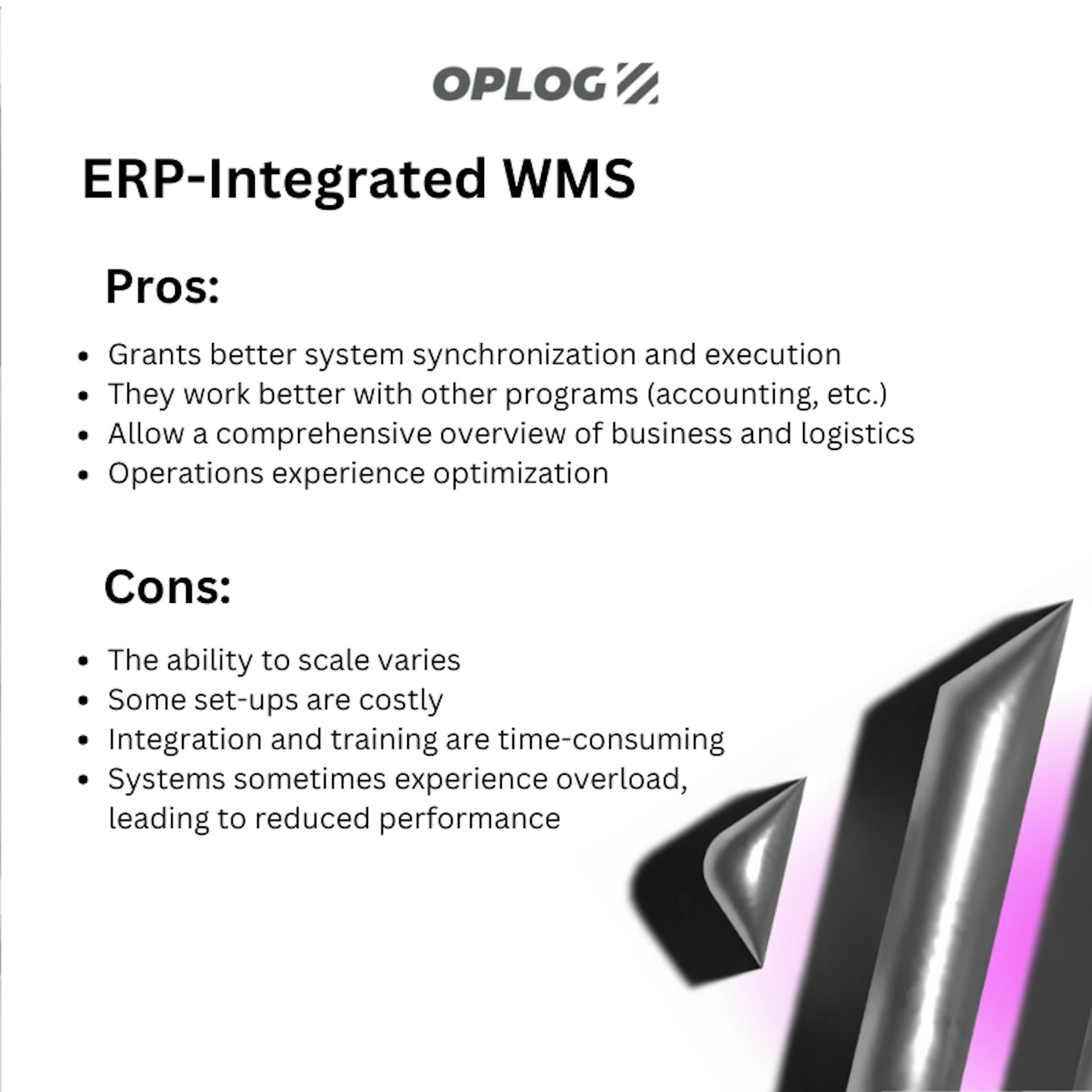 types of warehouse management systems - pros and cons of ERP-Integrated WMS