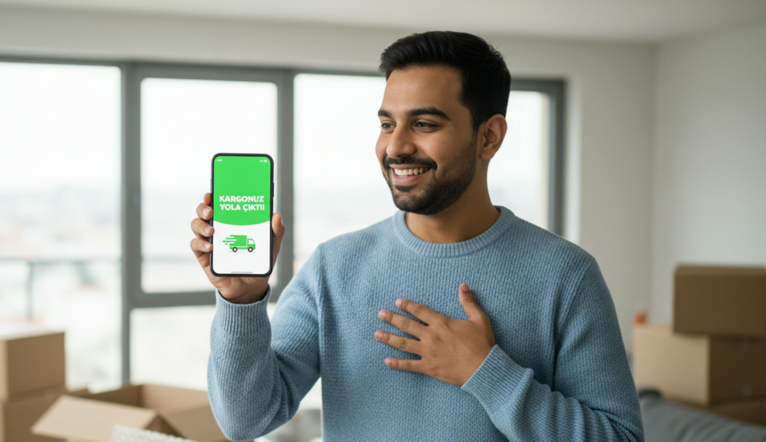 Kargosunu bekleyen adam ve kendisi çok mutlu!