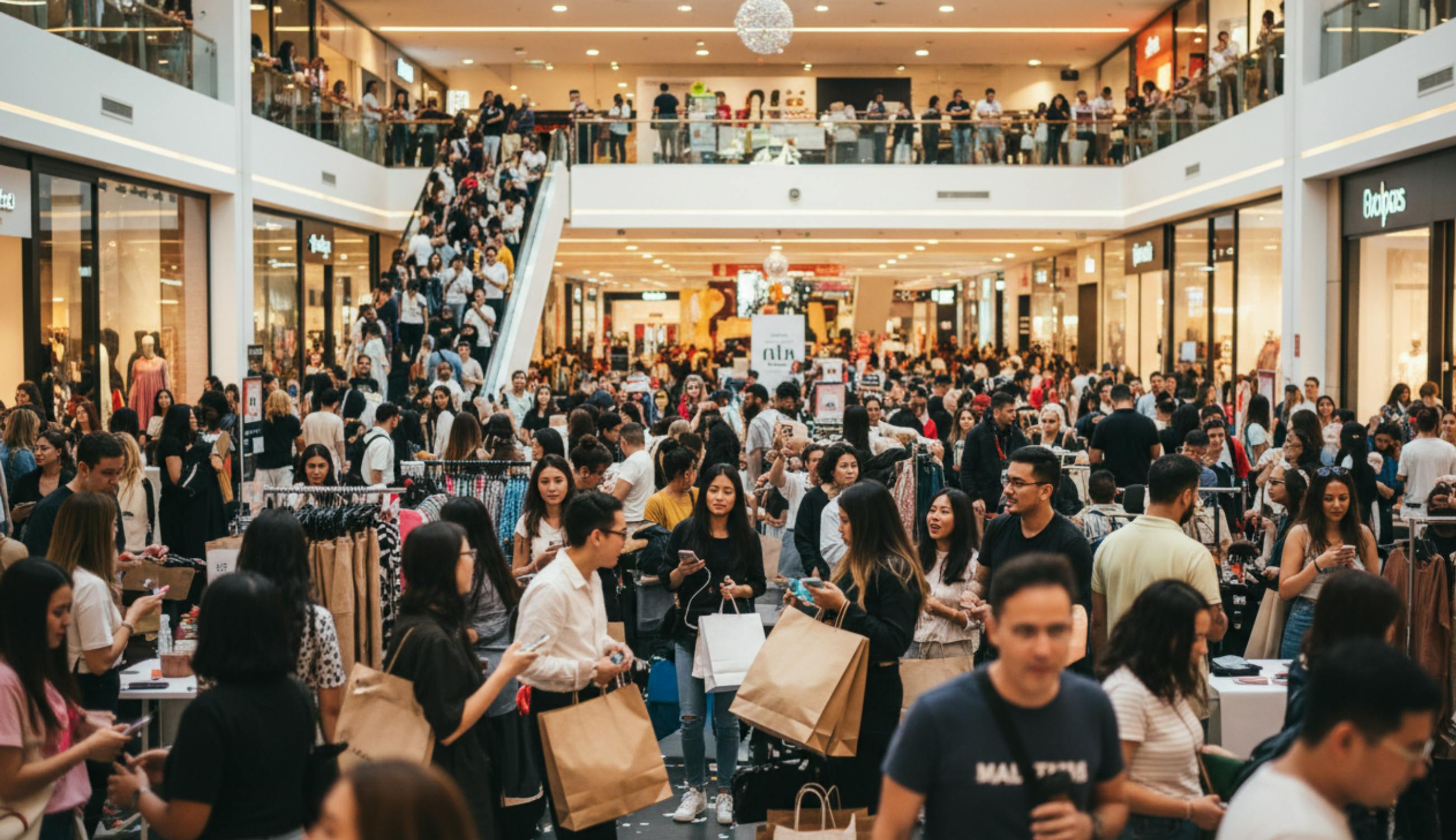 Kalabalık insan grubu alışveriş yapıyor