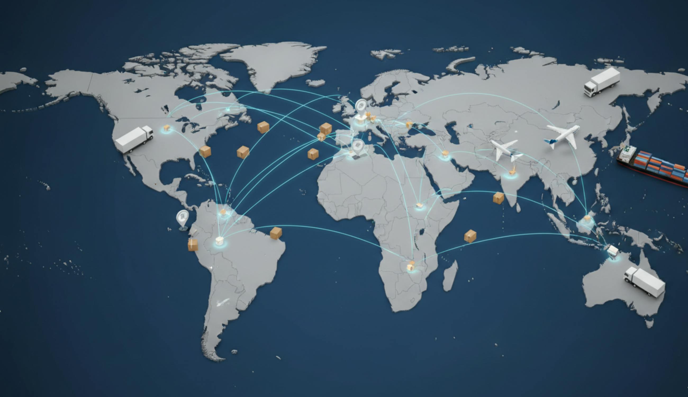 Bir dünya haritası üzerinde, depolanan ve kargolanan ürünlerin dağılımı. 