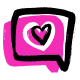 Message bubble icon with heart in pink and black design