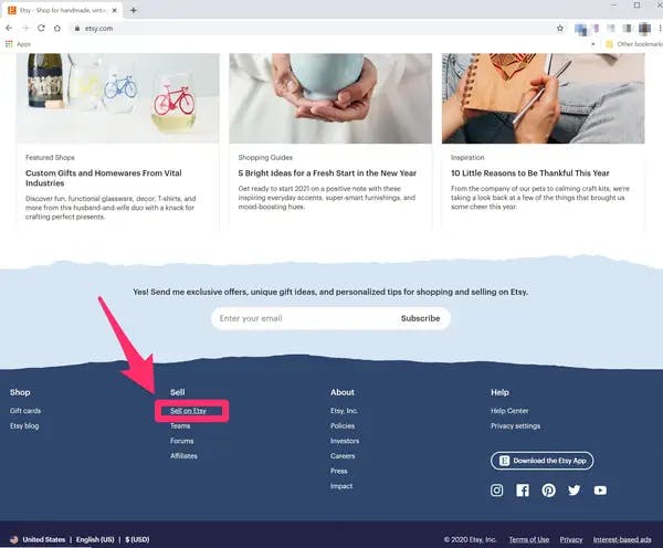 ETSY website footer