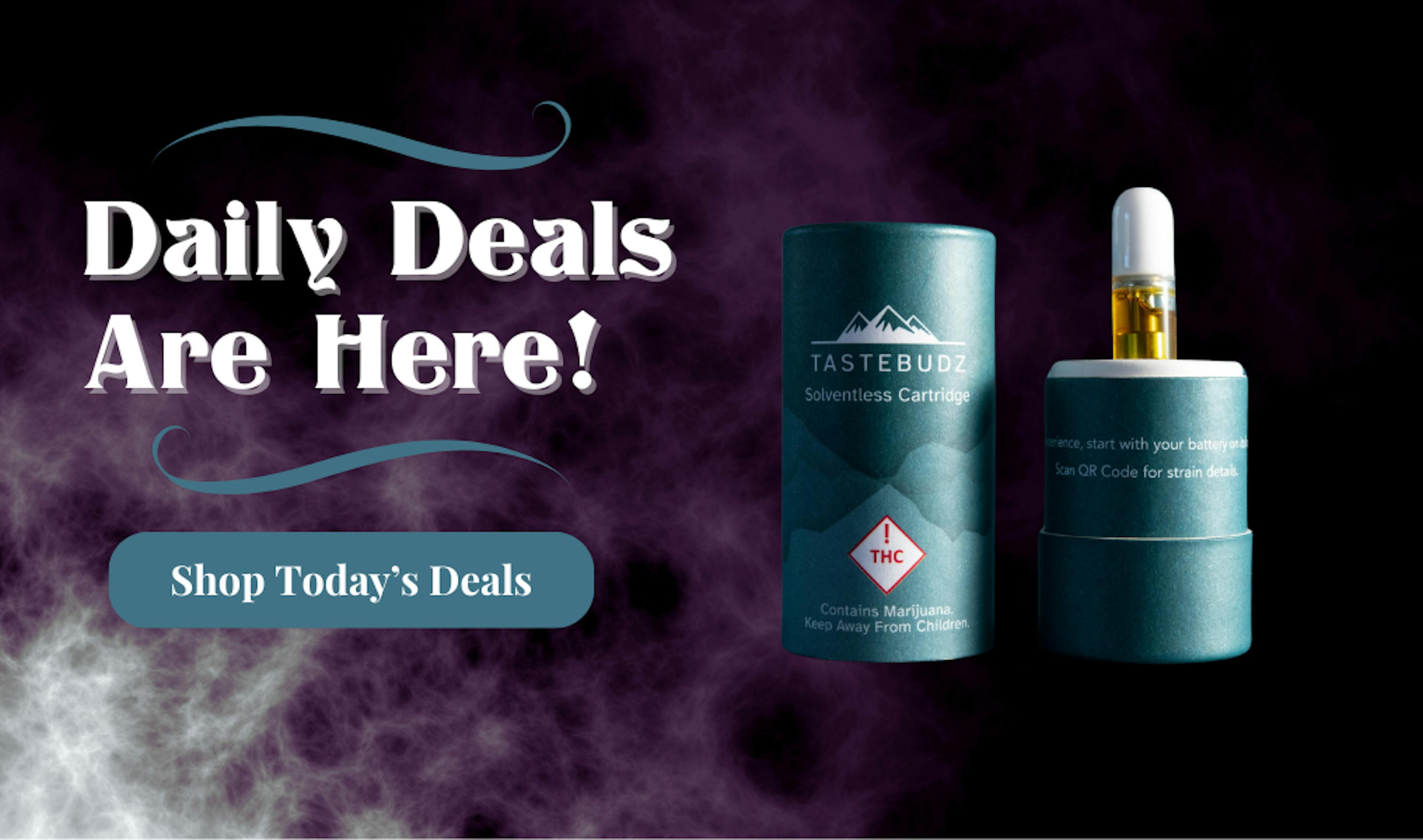 Opuntia Cannabis Daily Deals featuring Tastebudz on a black background