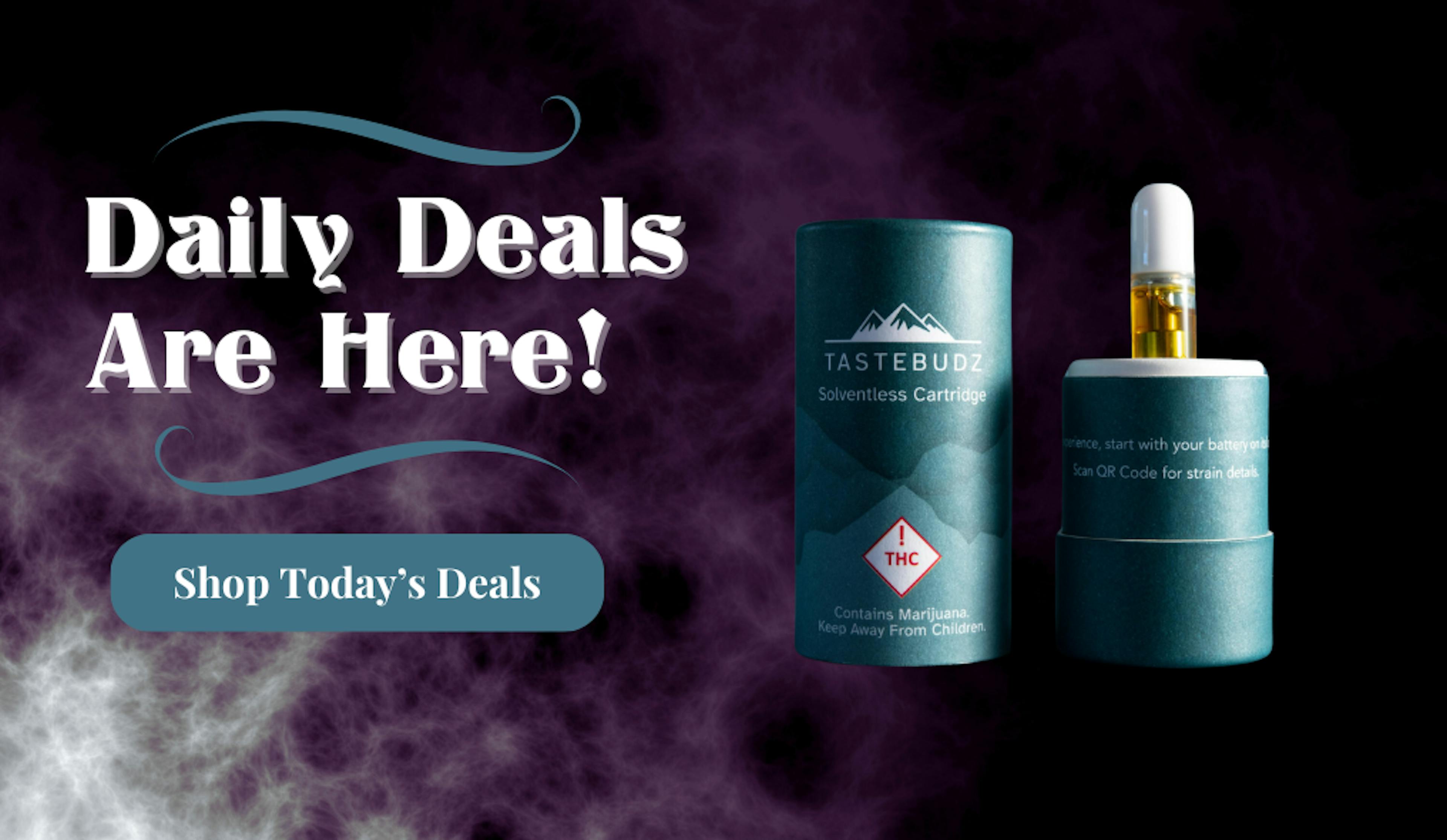 Opuntia Cannabis Daily Deals featuring Tastebudz on a black background