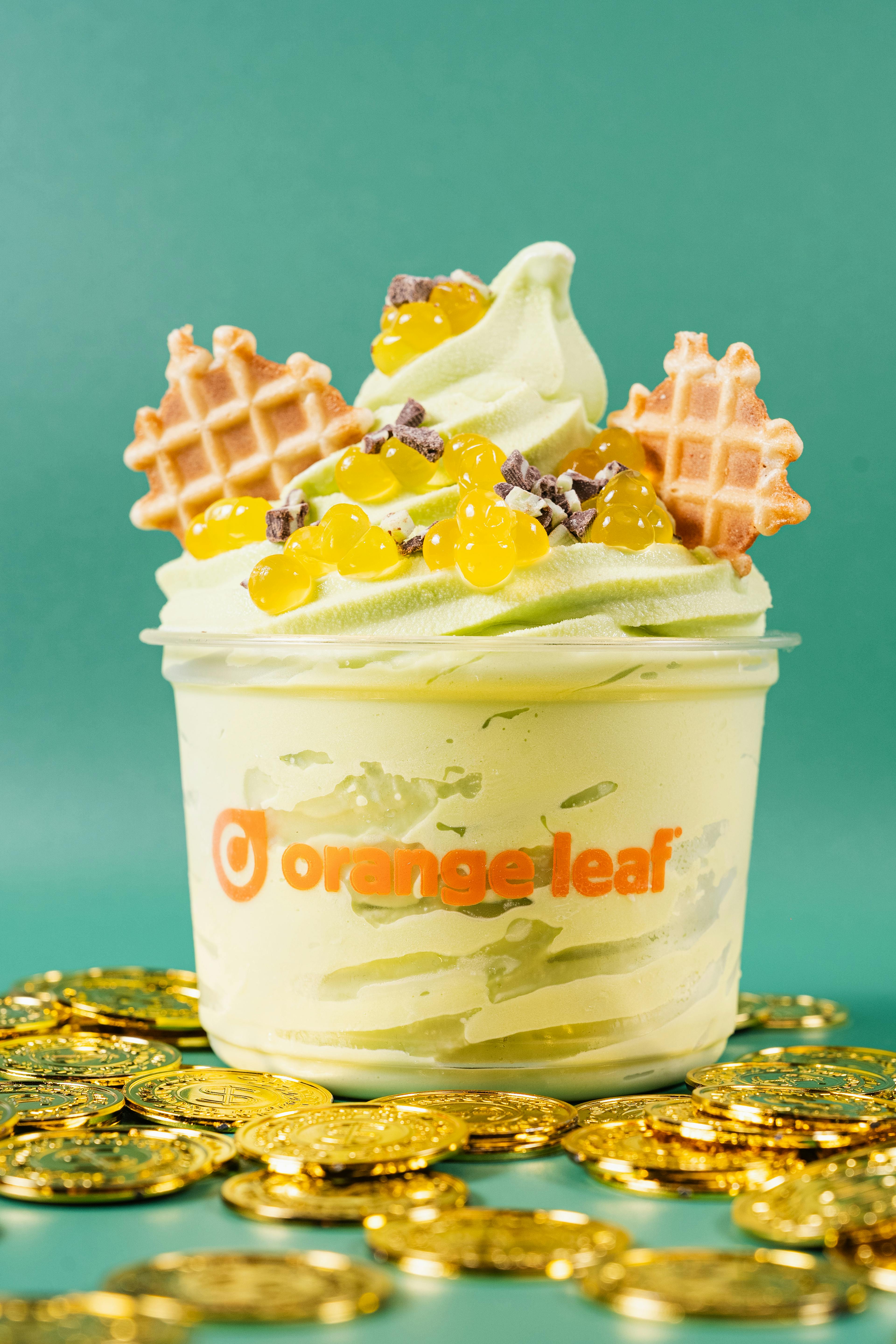 celebrate St. Patrick's Day all month long with green frozen yogurt at Orange Leaf