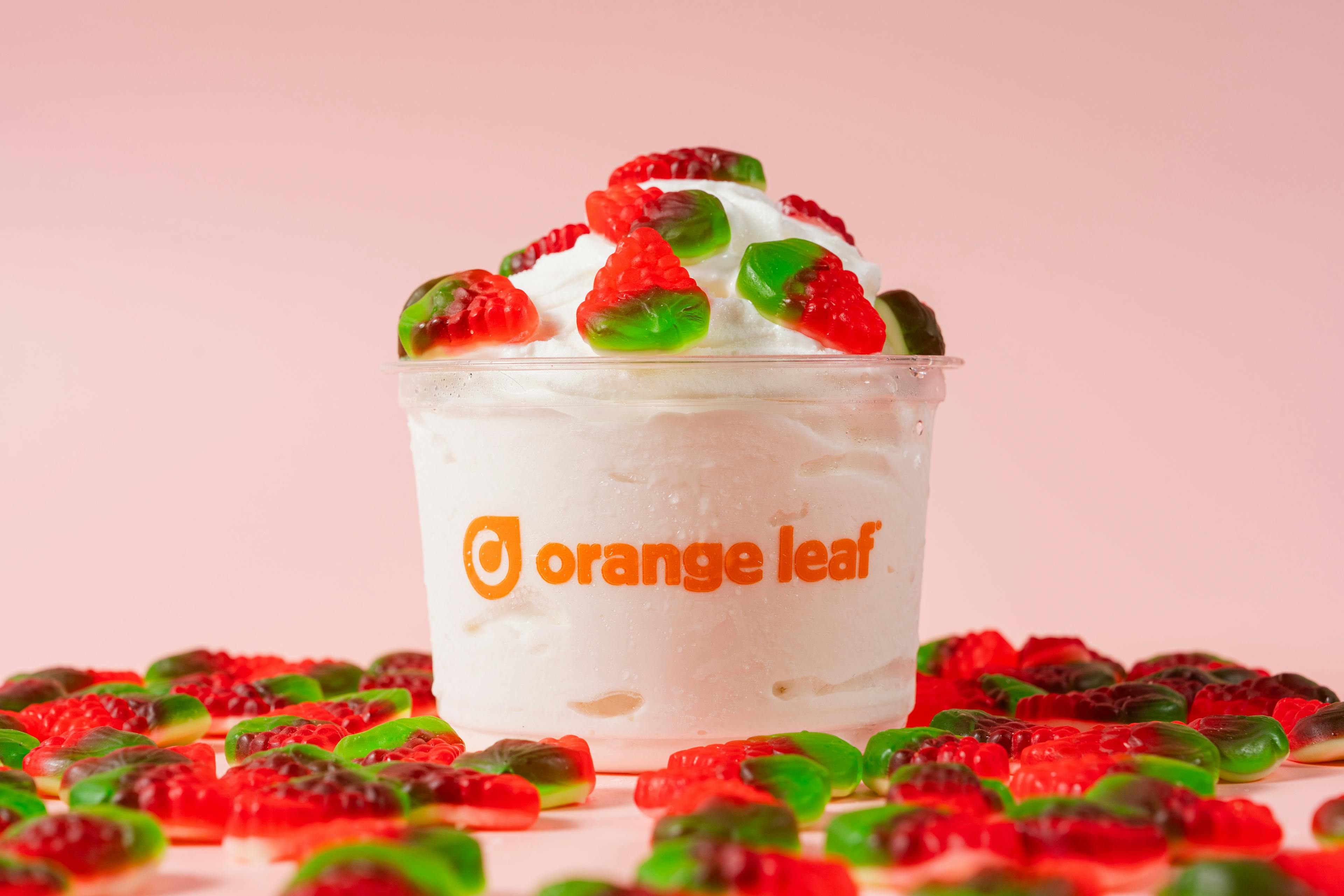 Orange Leaf featured froyo: Cheesecake and strawberry gummies