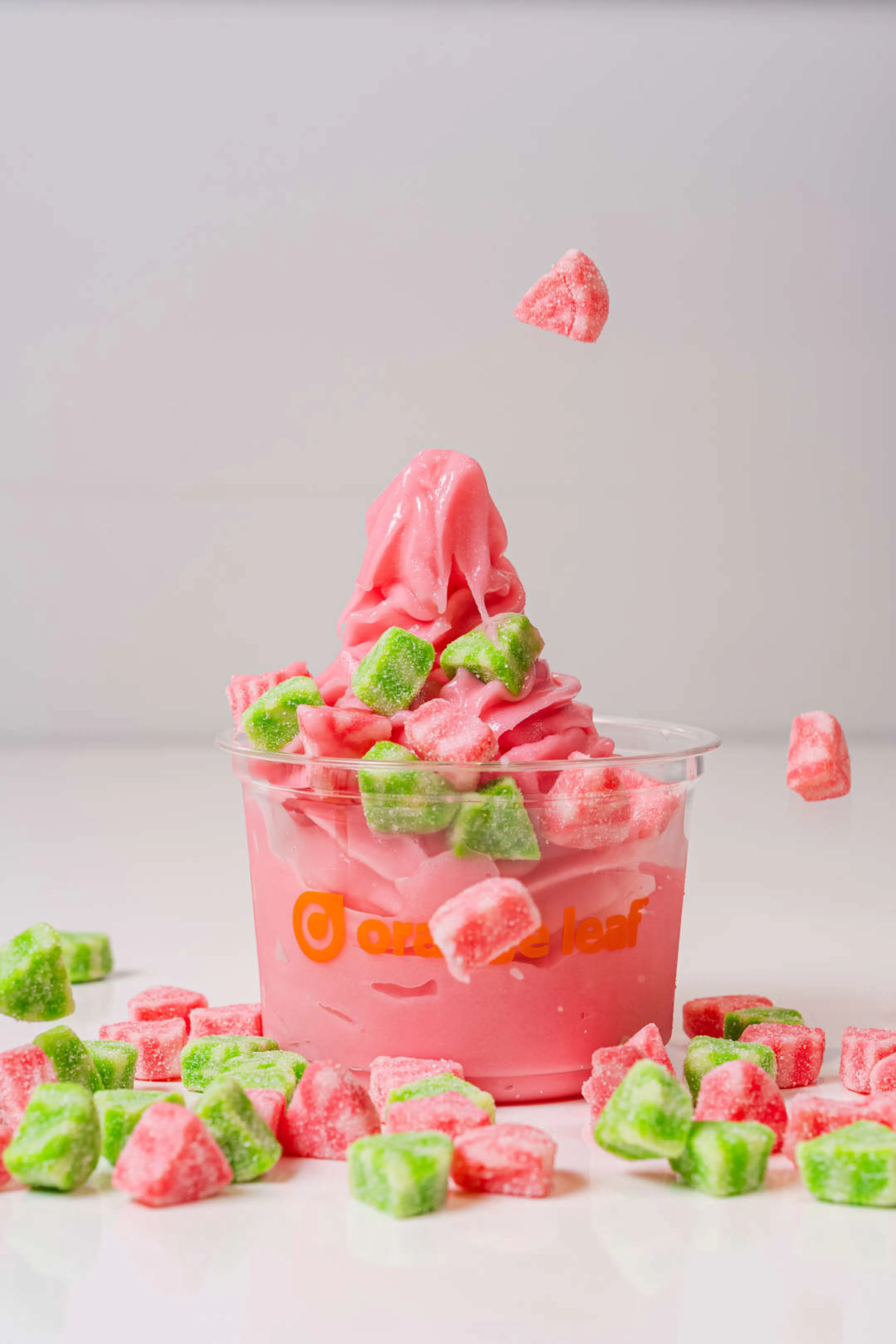 cup of froyo with watermelon gummies