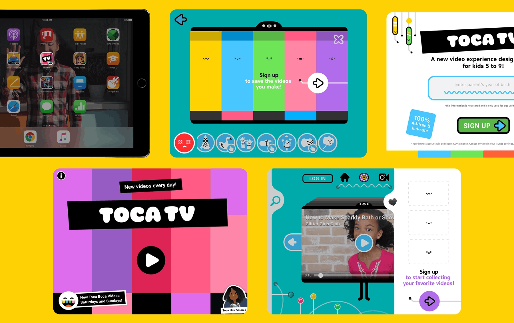 Toca TV app interface screens