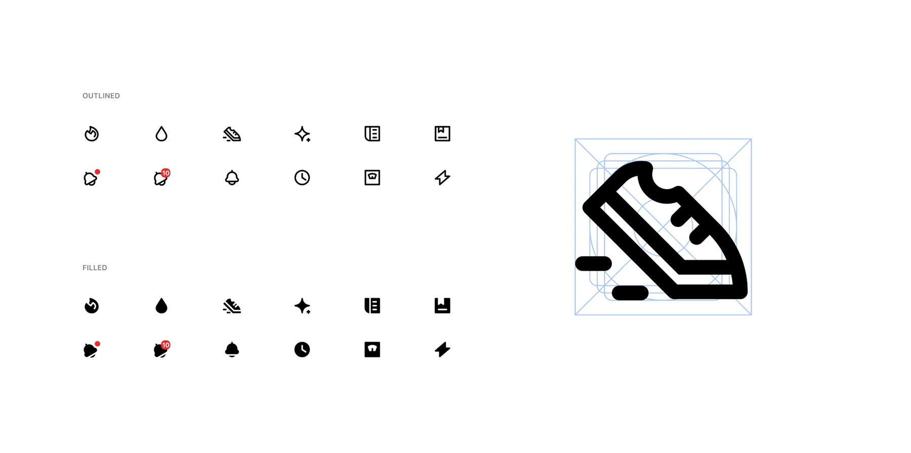 A system of icons for MyFitnessPal to represent notifications, steps, weight, and more.