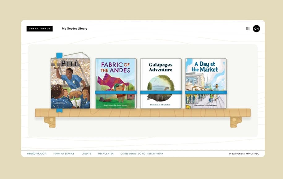 Student Bookshelf interface - Great Minds