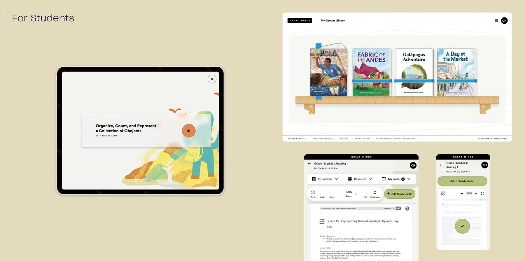 Layout of some UI design screens for Students.