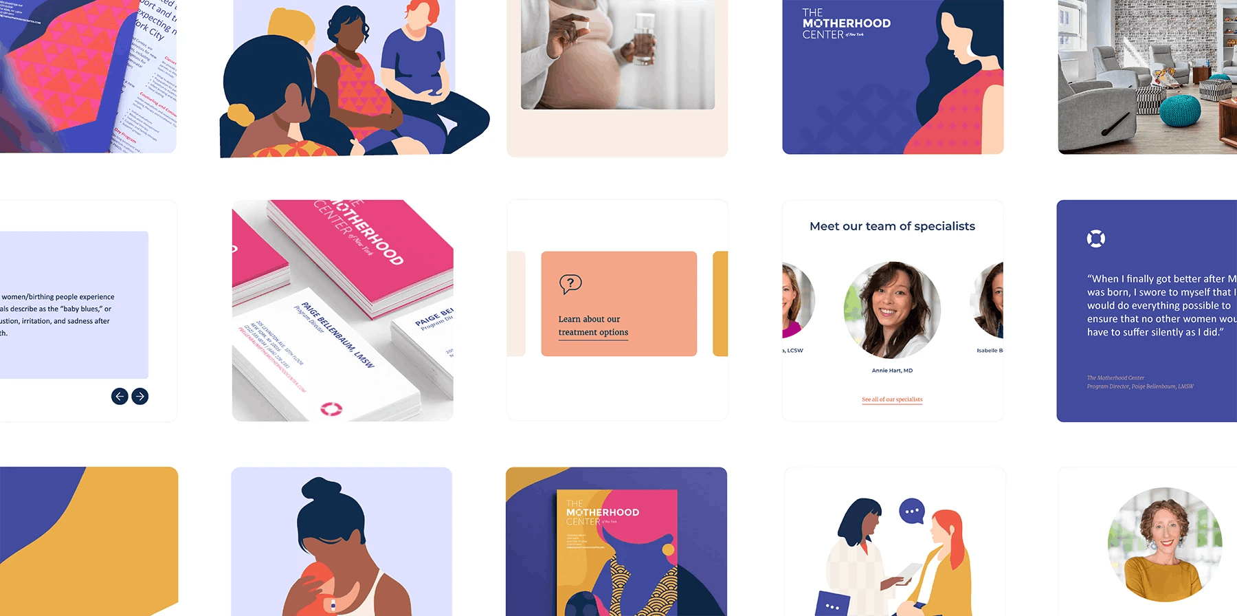 Social posts illustration and templates for The Motherhood Center