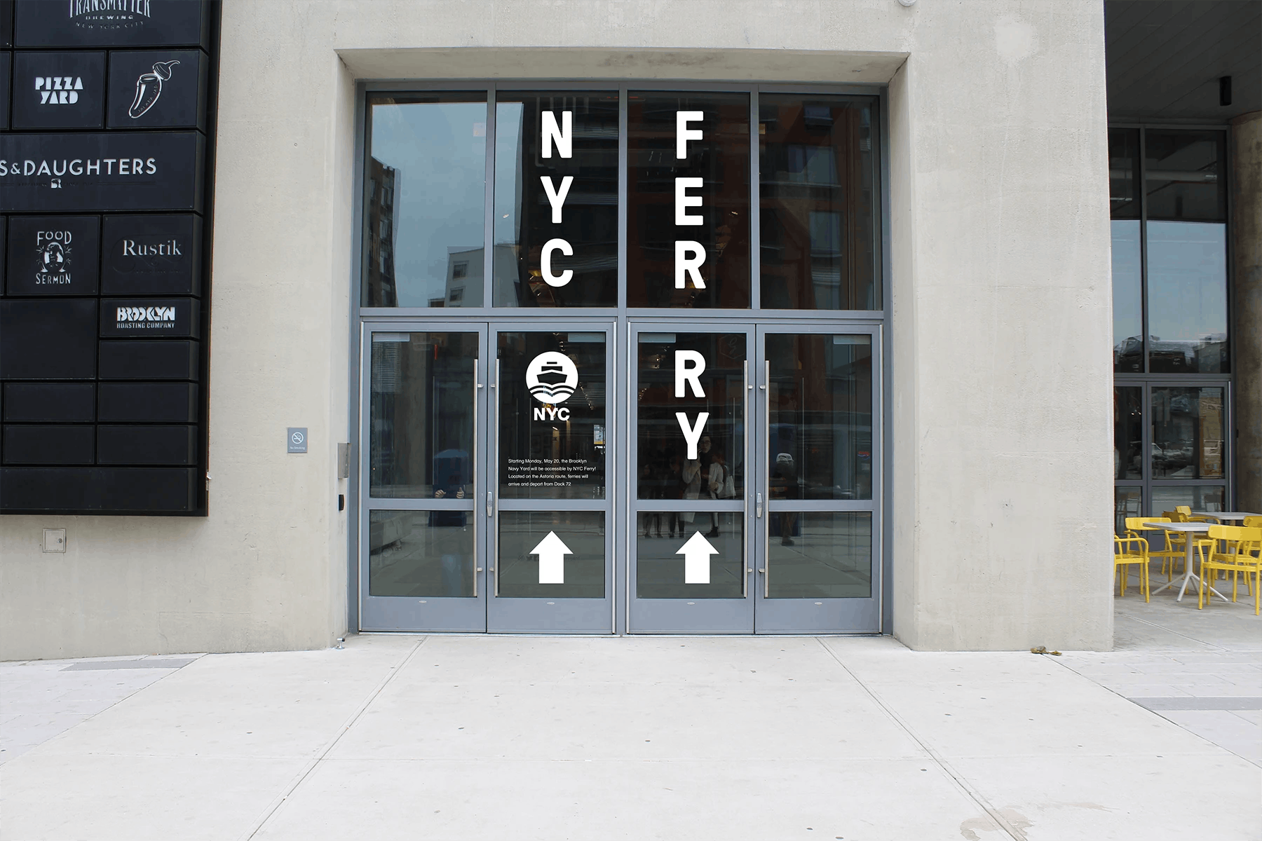 Vinyl signage for the NYC Ferry at Brooklyn Navy Yard