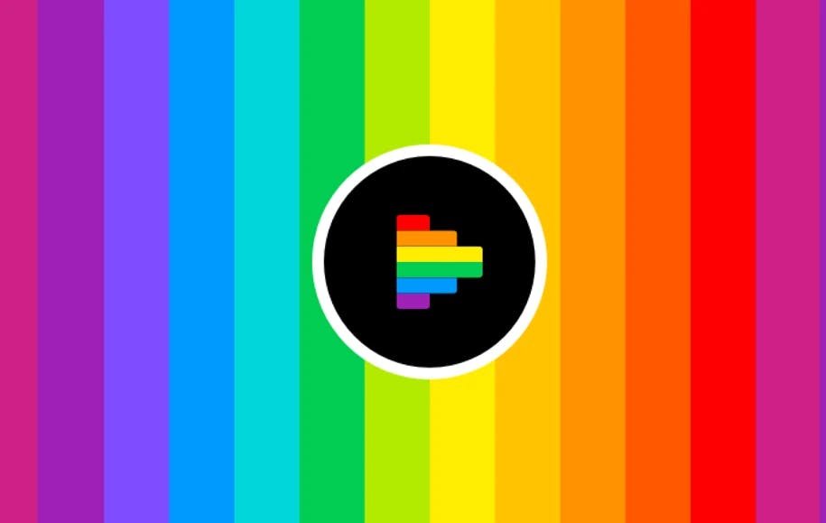 Video out rainbow play button with background