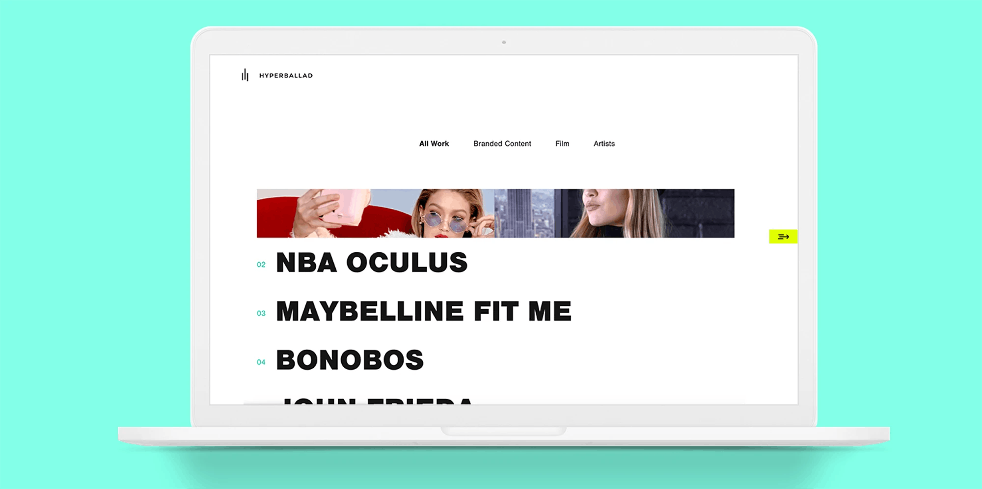 Hyperballad Music Wordpress site, listing of artists and brands they work with