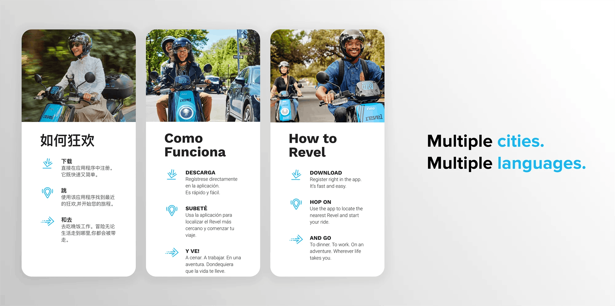 Revel - mobile views with language translation