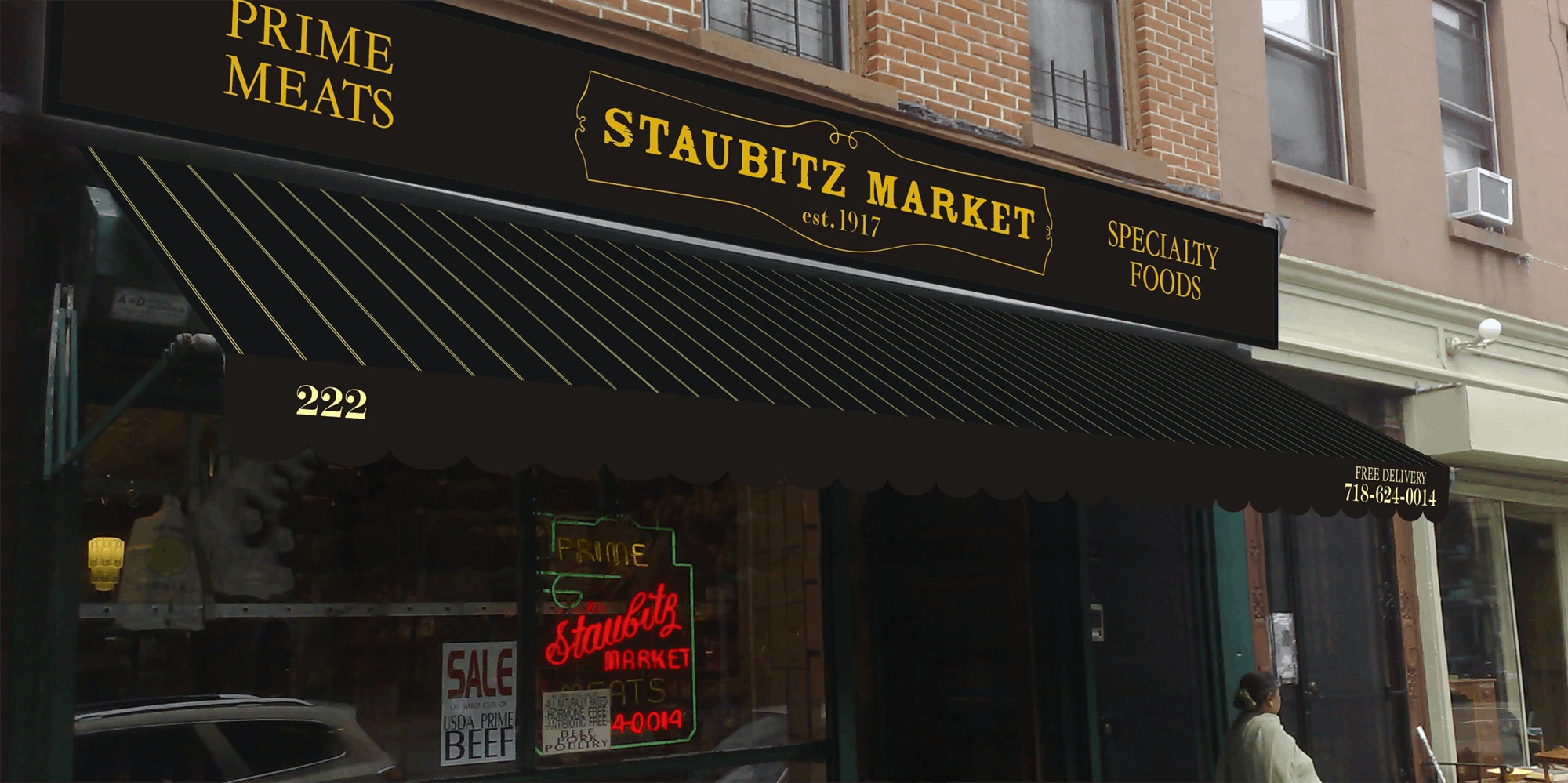 Staubitz Market signage and awning with new branding by OrangeYouGlad