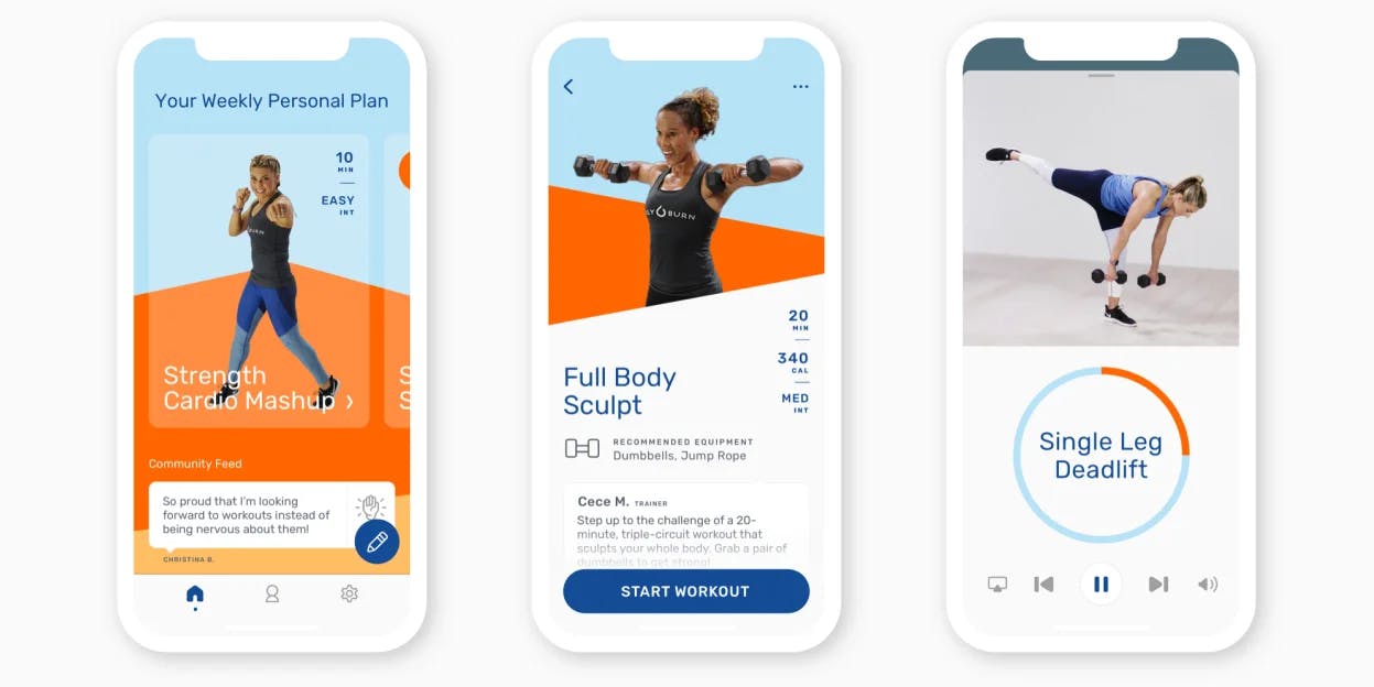 Example mobile screens of the Daily Burn HITT Workouts