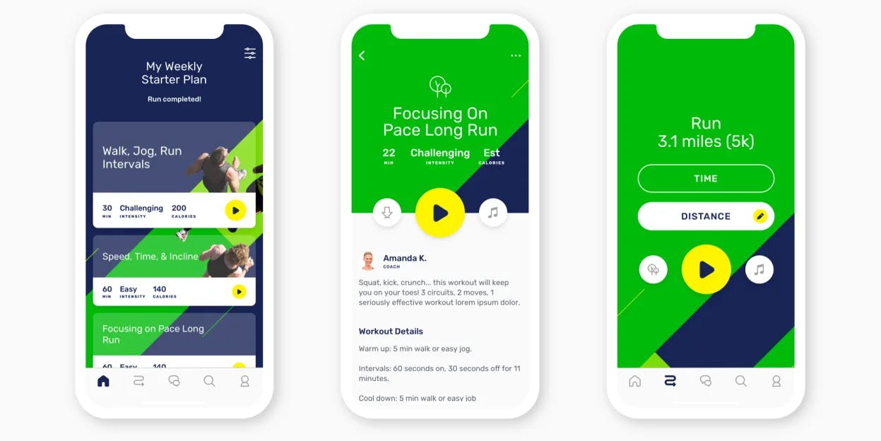 Example mobile screens of the Daily Burn Running app