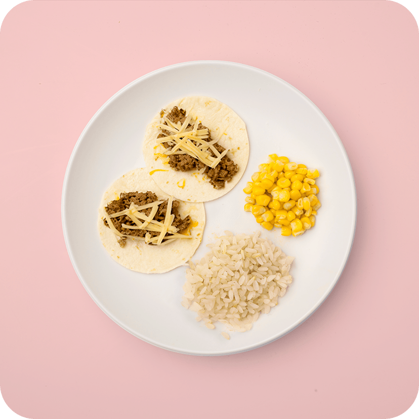 Beef & Cheese Tacos, Rice & Corn