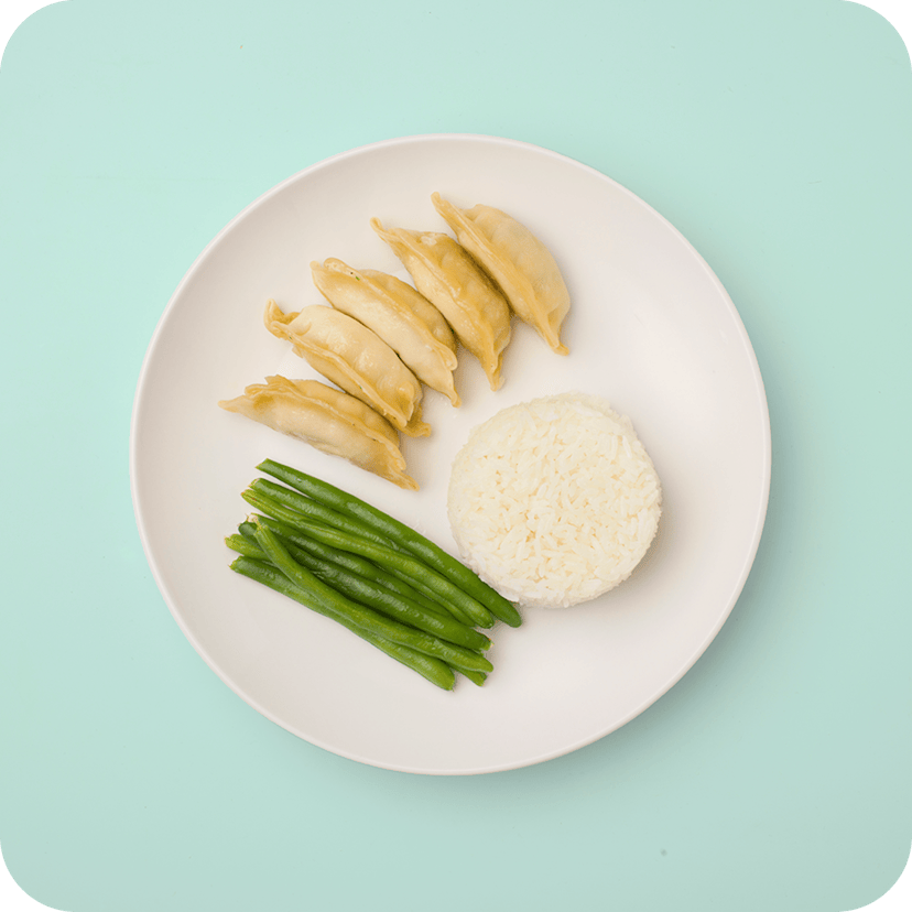 Potstickers, Rice & Green Beans