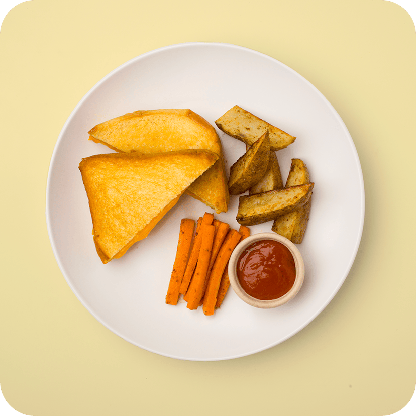 Grilled Cheese, Roasted Carrots & Potato Wedges